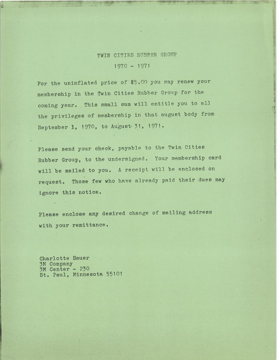 TCRG Membership letter 1970