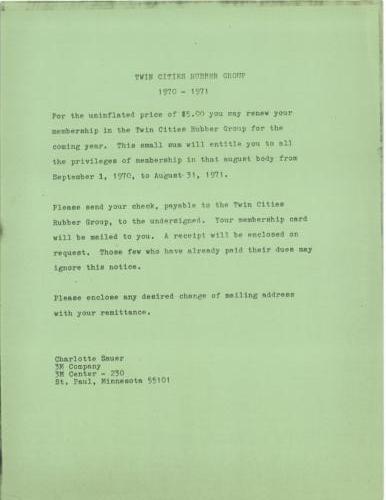 TCRG Membership letter 1970